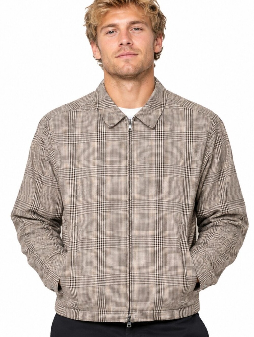 Melka Brown Plaid Wool Blend Harrington Zip Jacket Men's Large Sweden EUC